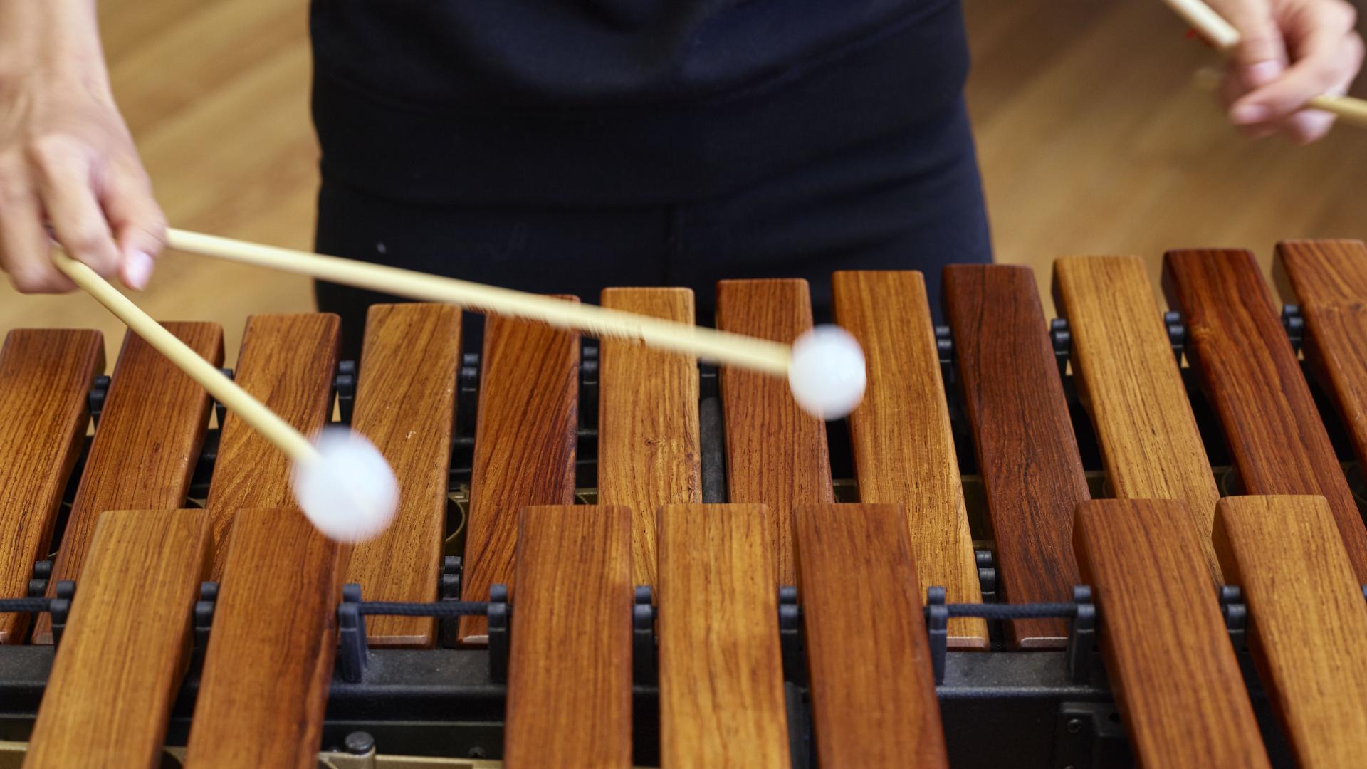 Student playing the xylophone.