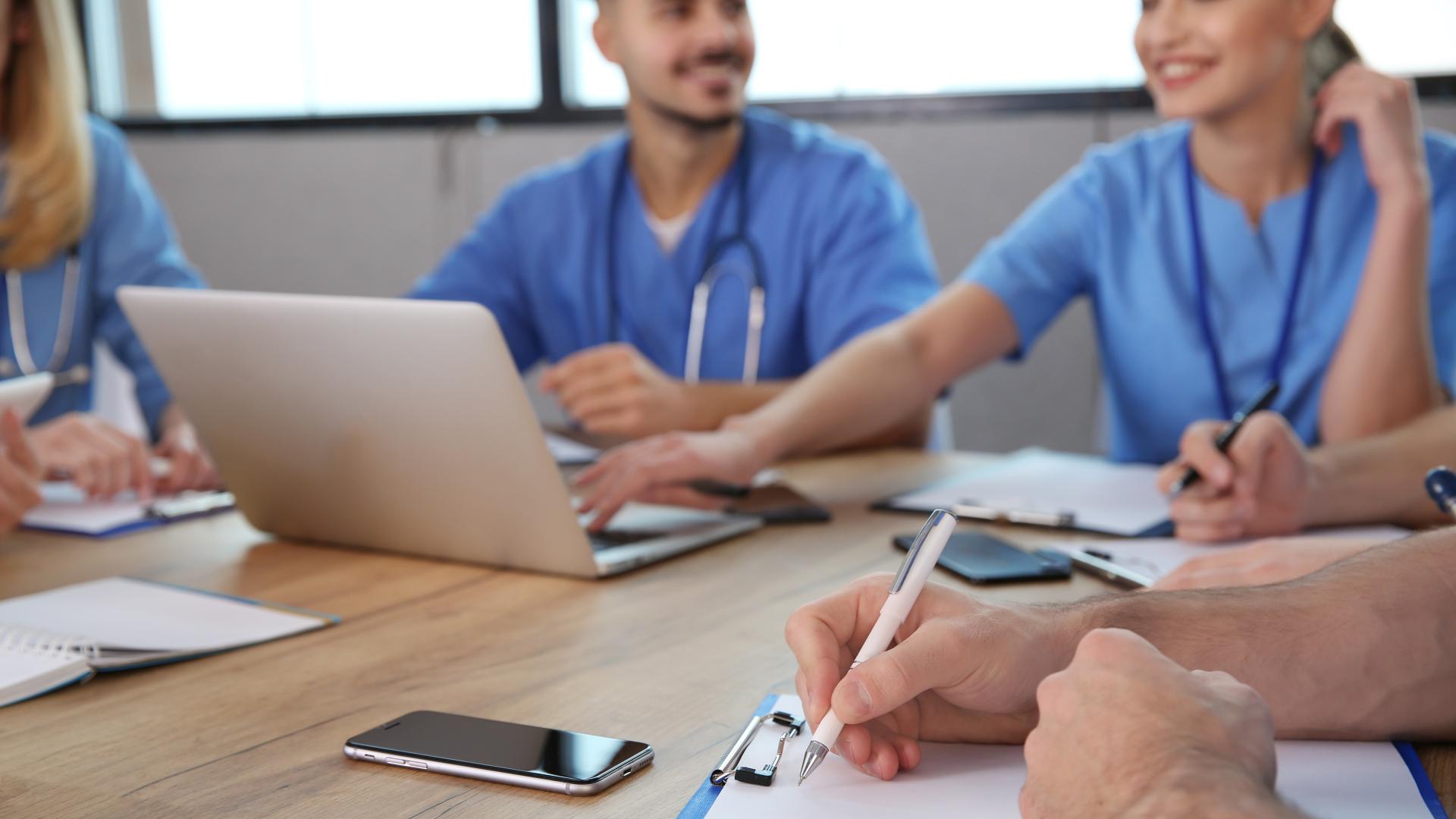 Medical students in a seminar environment.