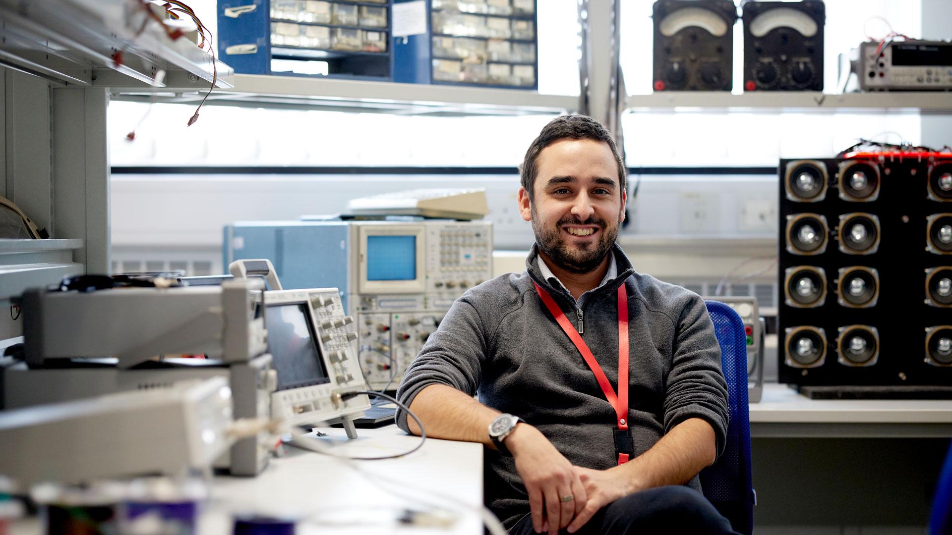 Electronic Lecturer sitting in electronics lab