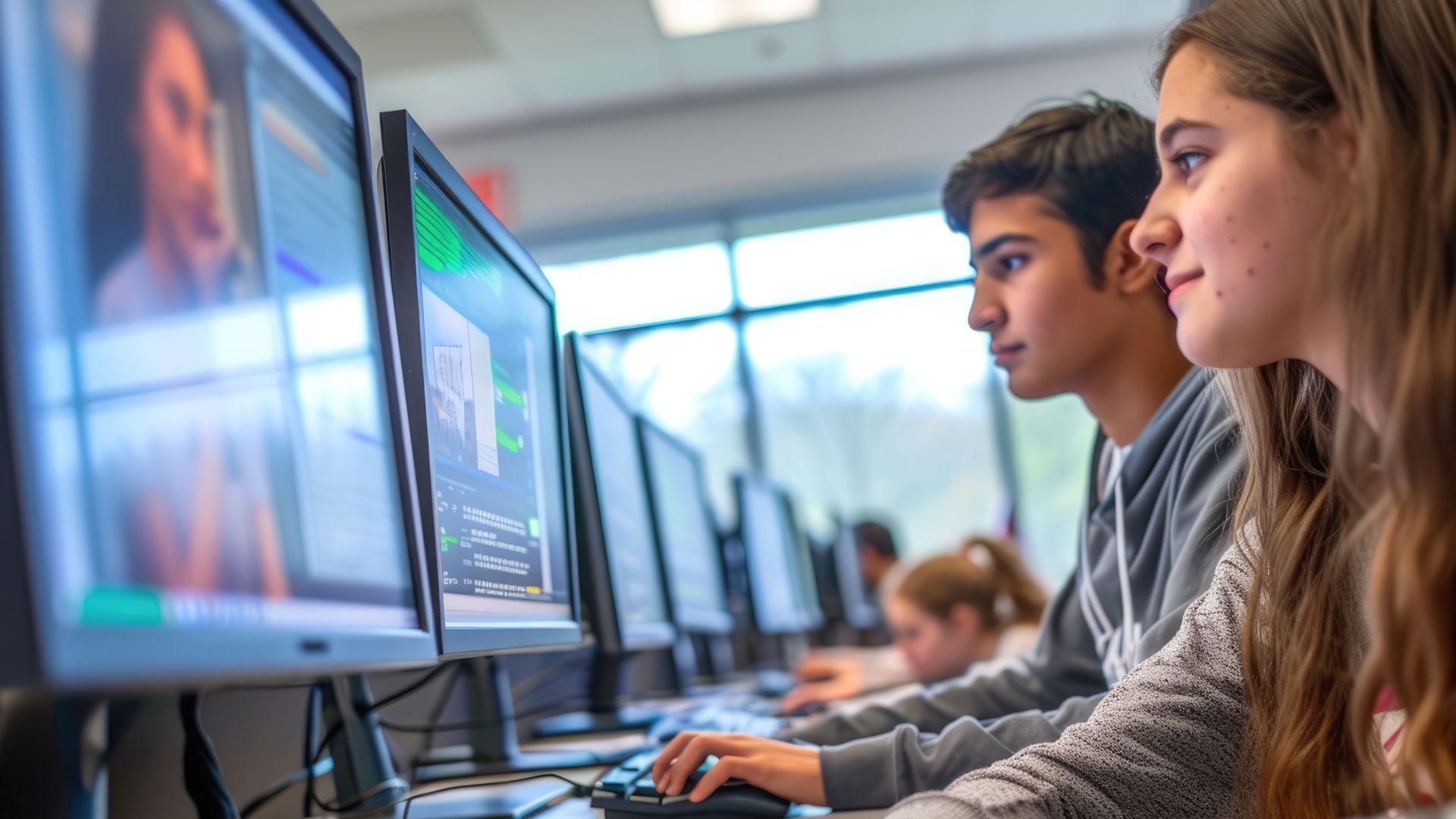 Students coding in computer lab