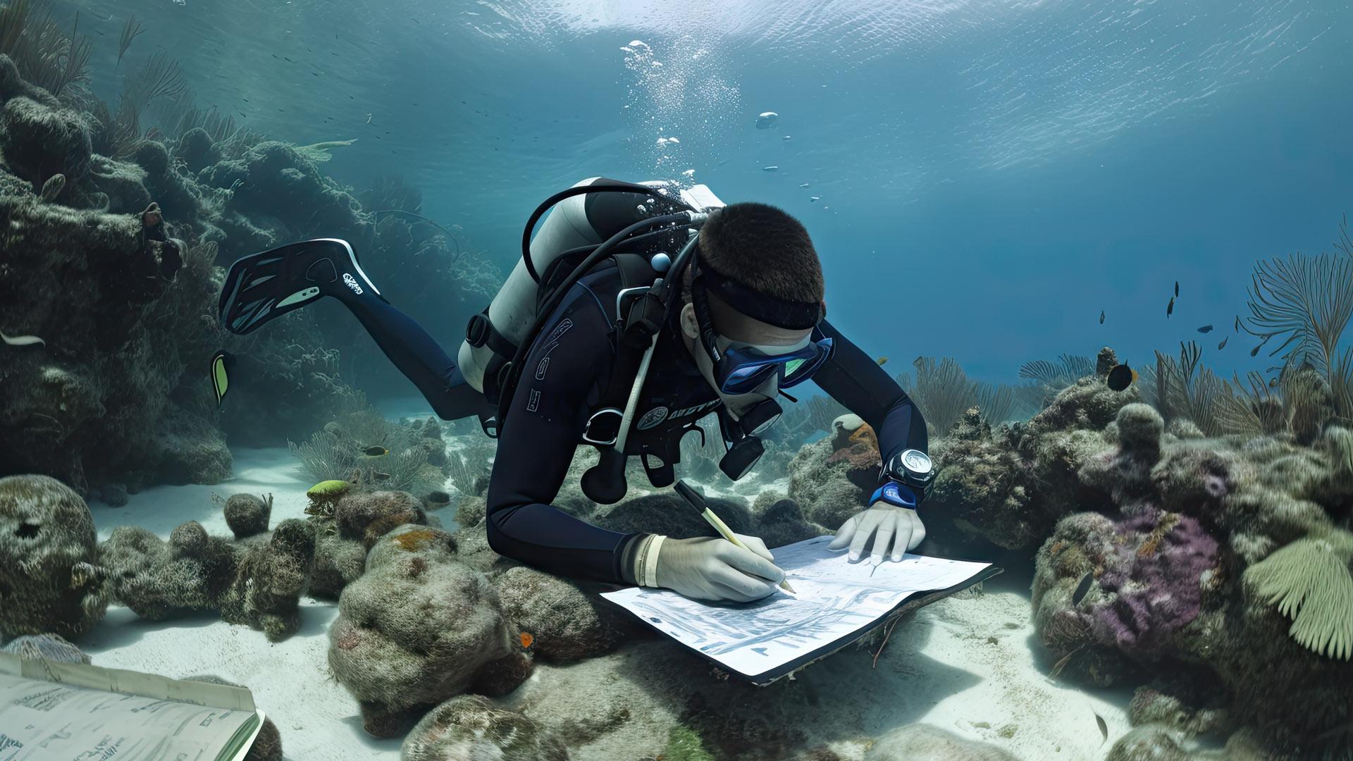 Marine Biologist carrying out an underwater study