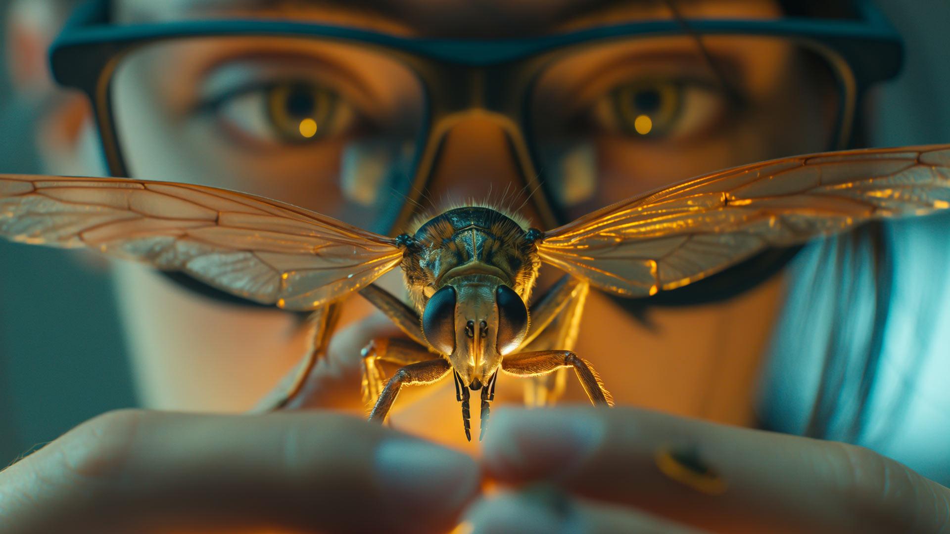 Scientist studying an insect
