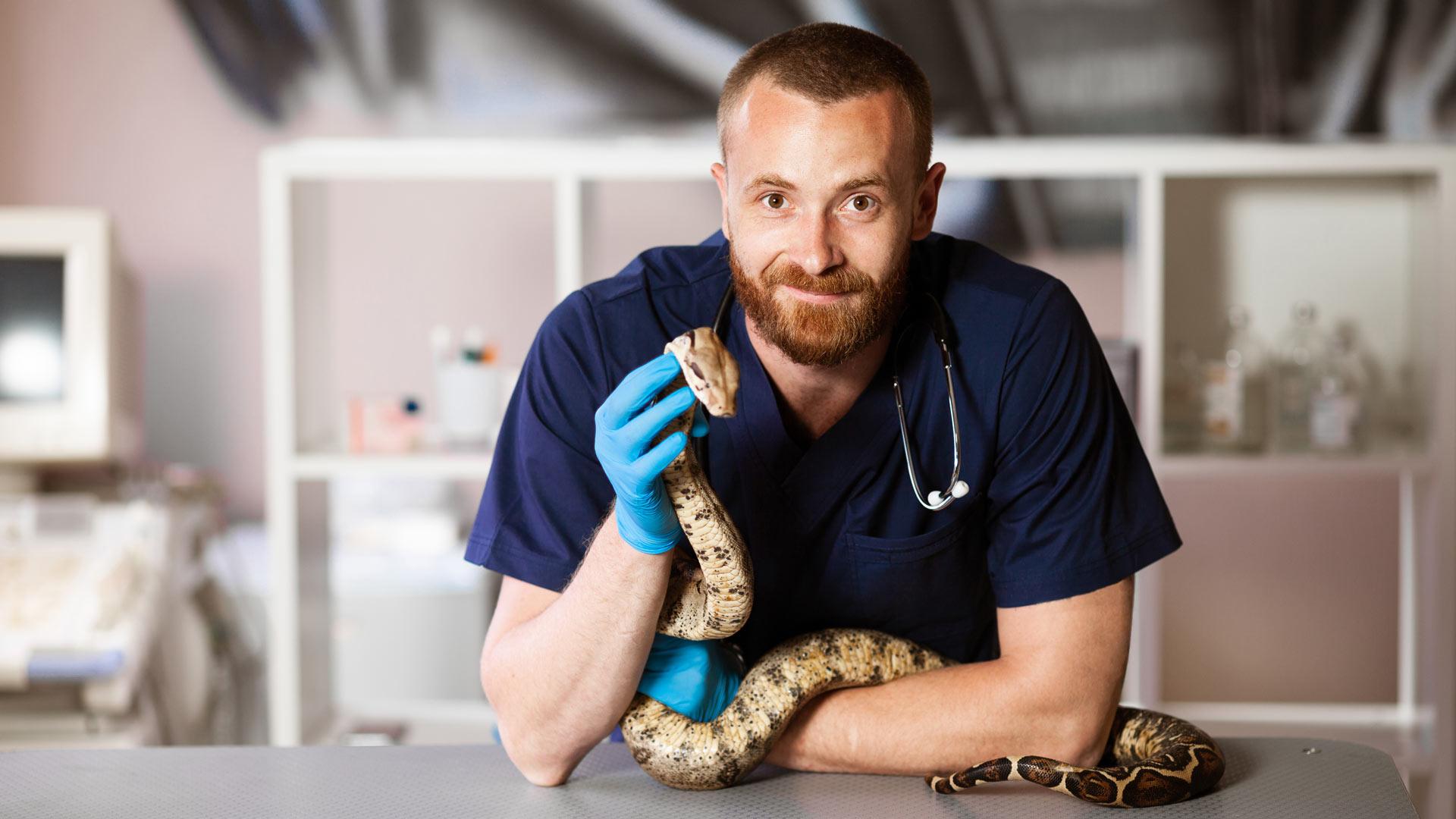 Scientist with snake