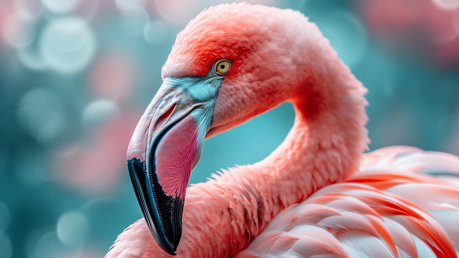 Close up image of Flamingo's face 