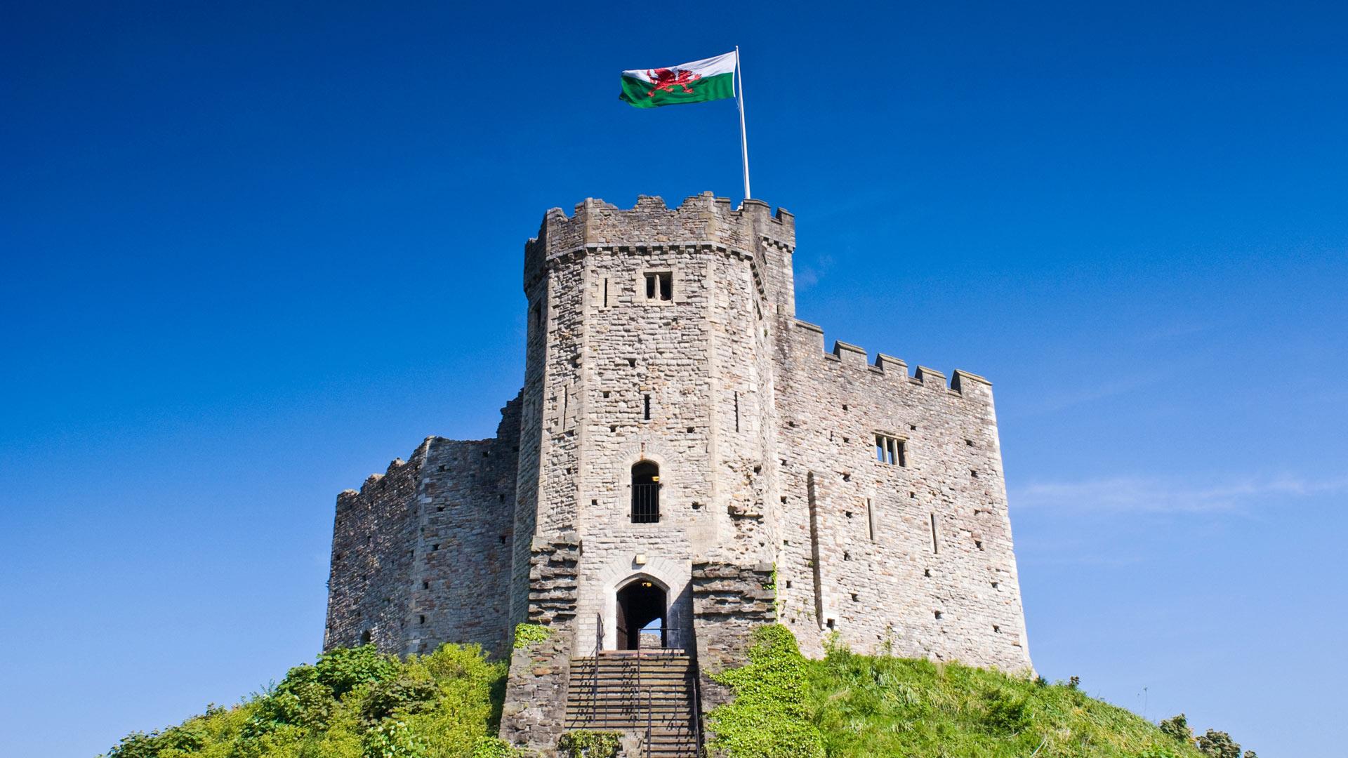 welsh castle with welsh flag