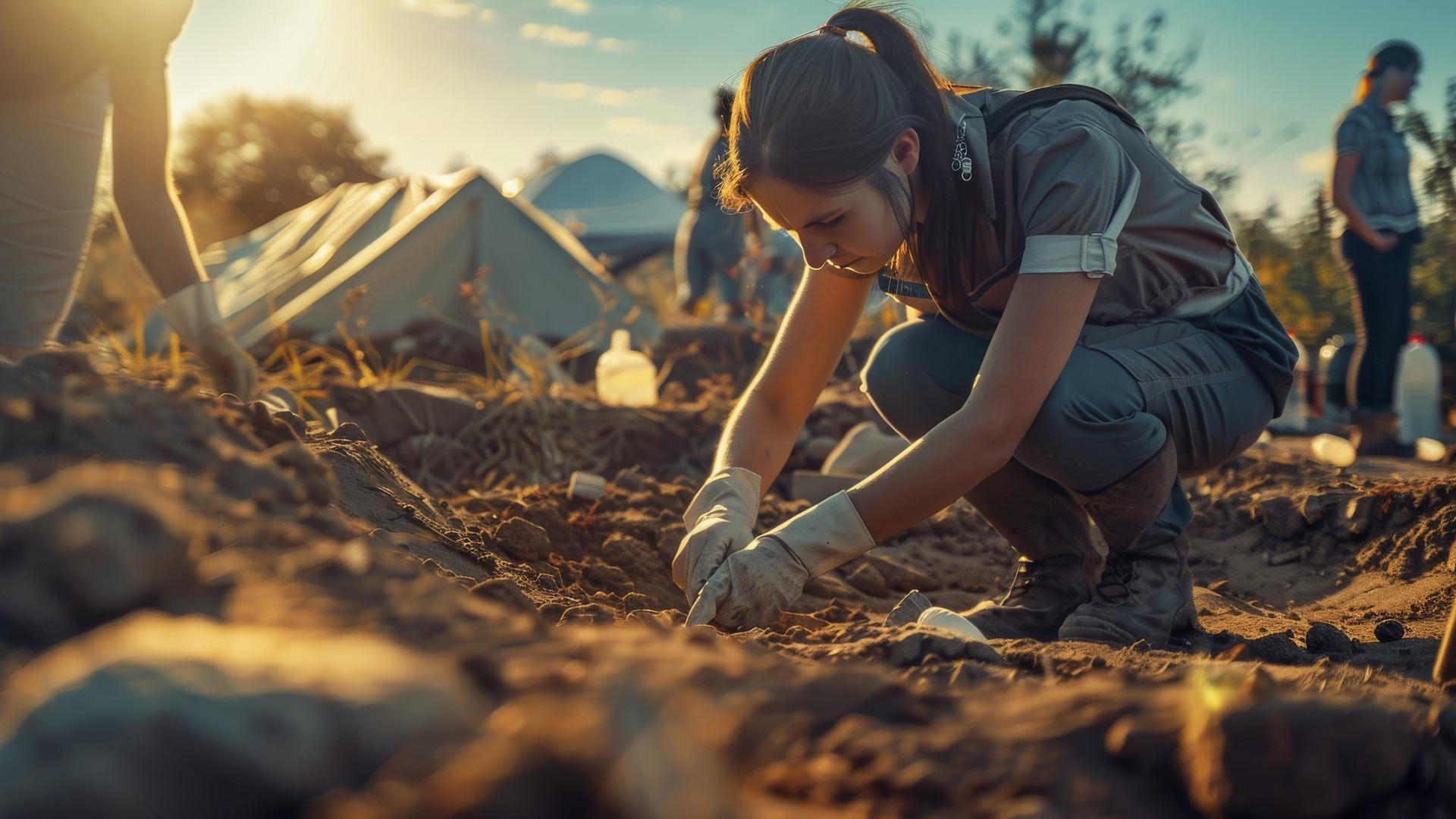 Student carrying out a Archaeological dig 
