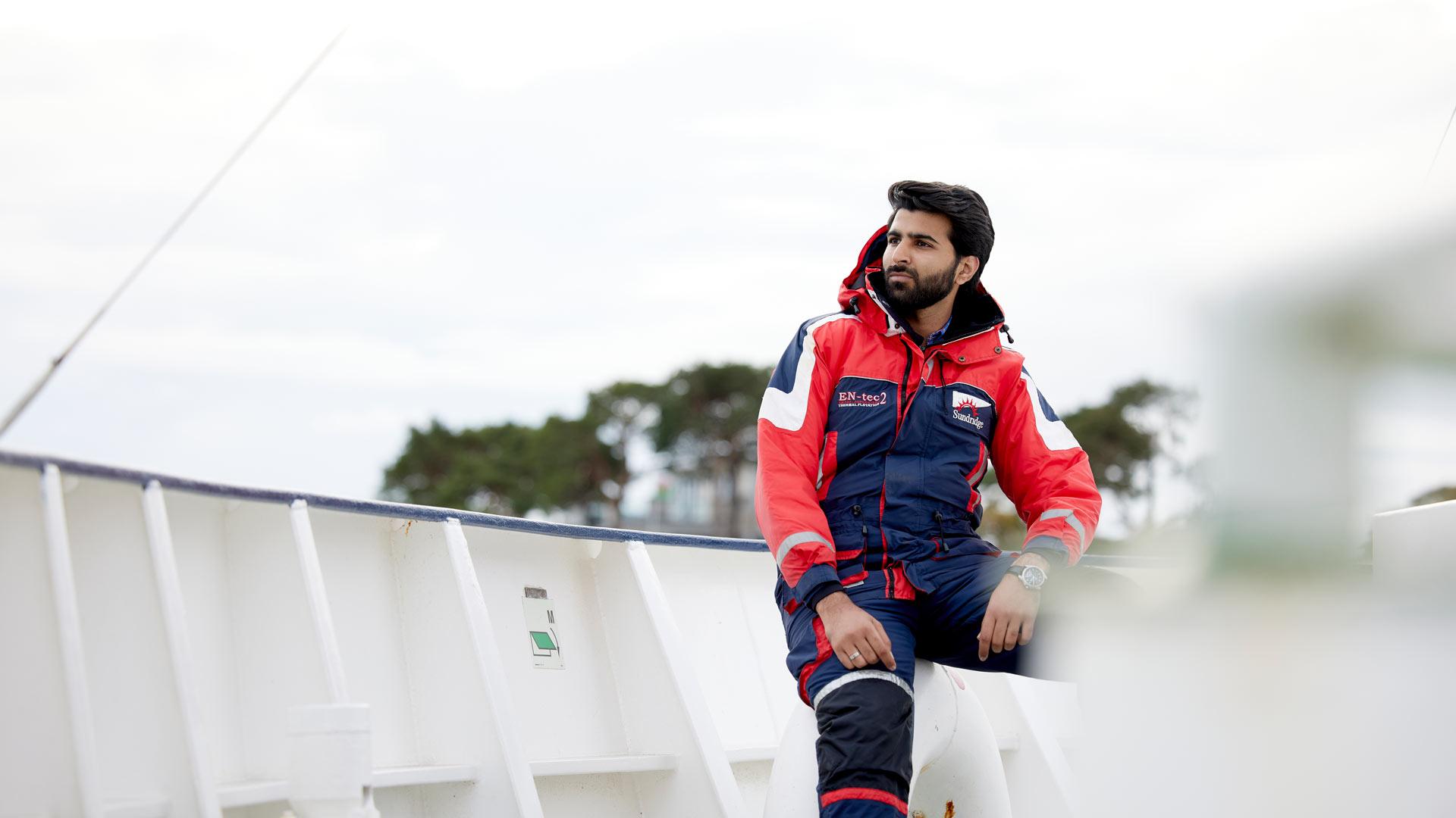 Student onboard bangor University research vessel