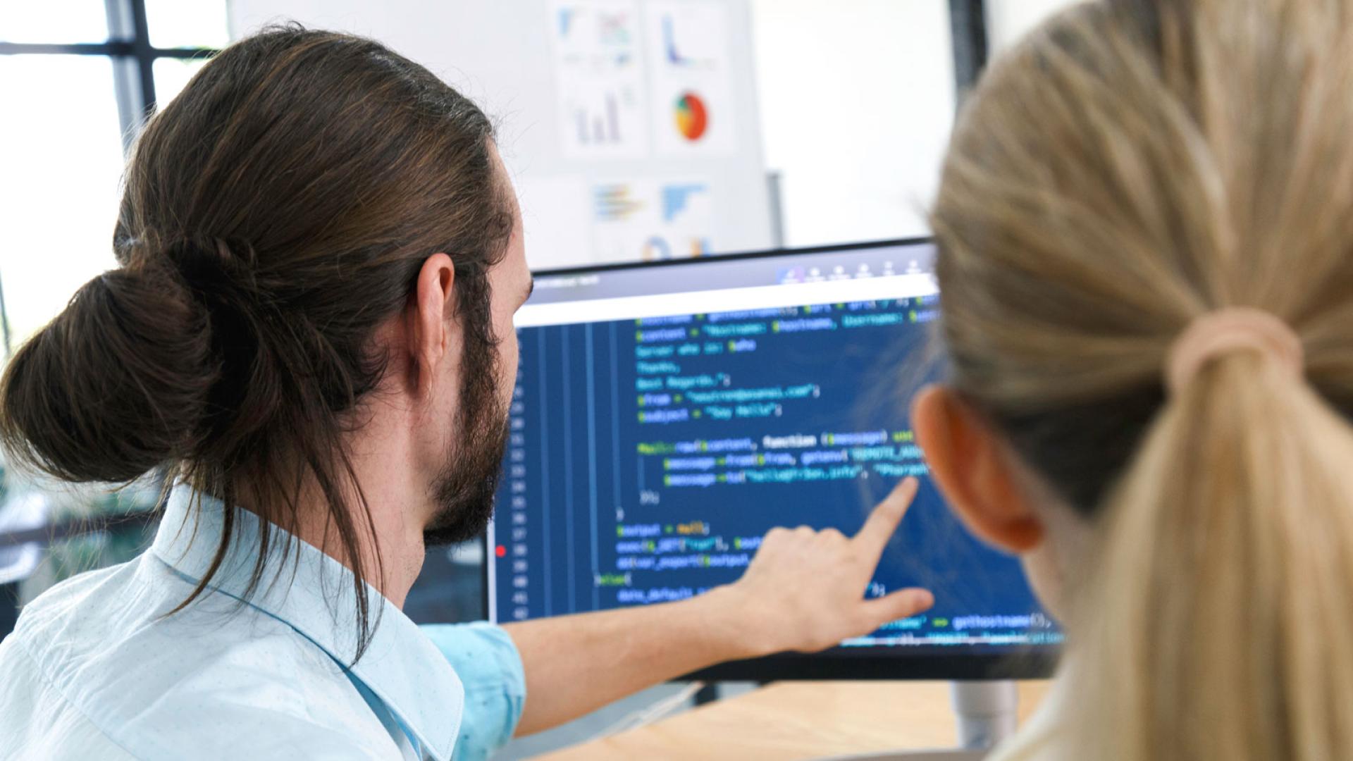 Student looking at computer code