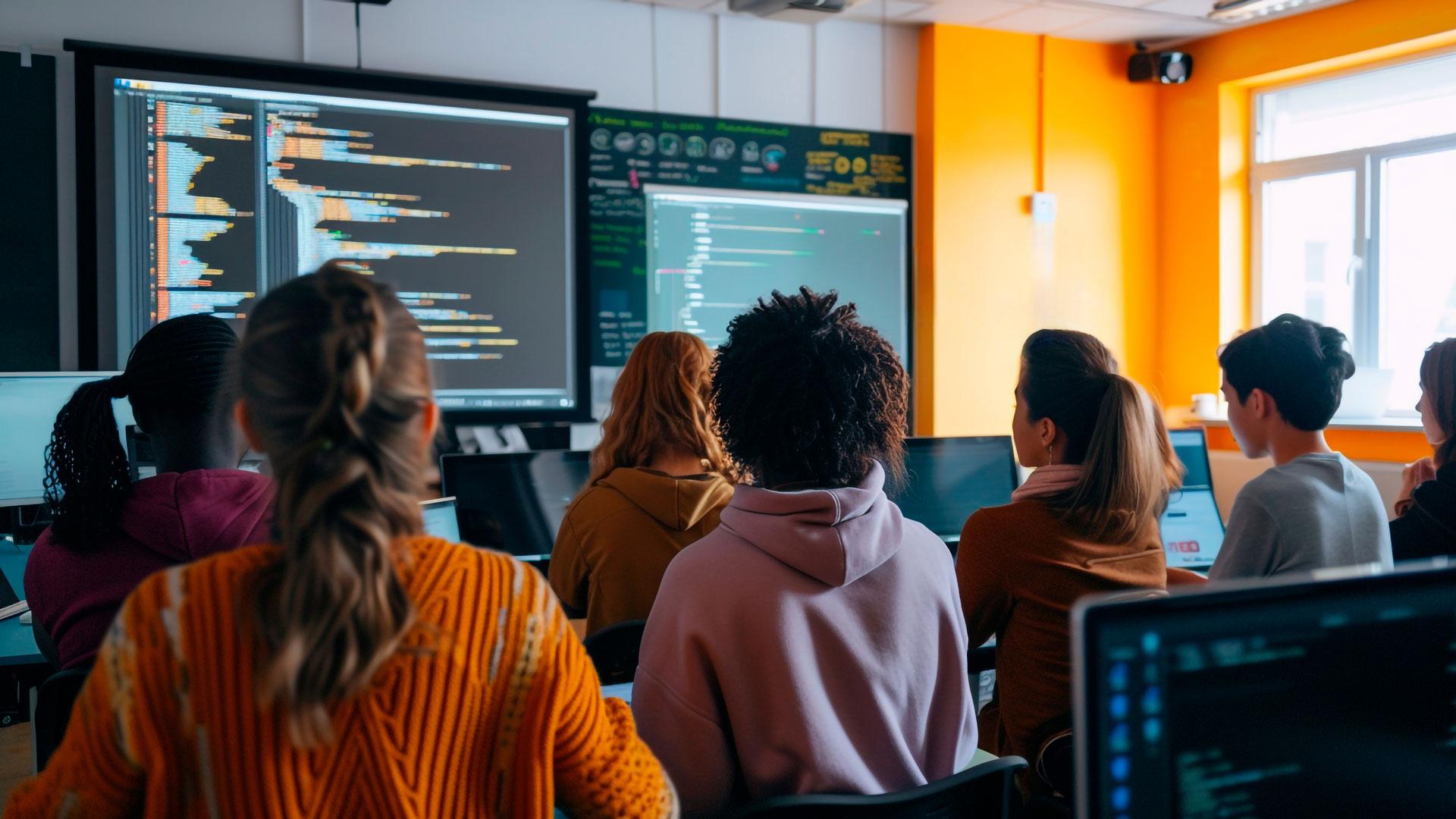 Students in a computer science lecture