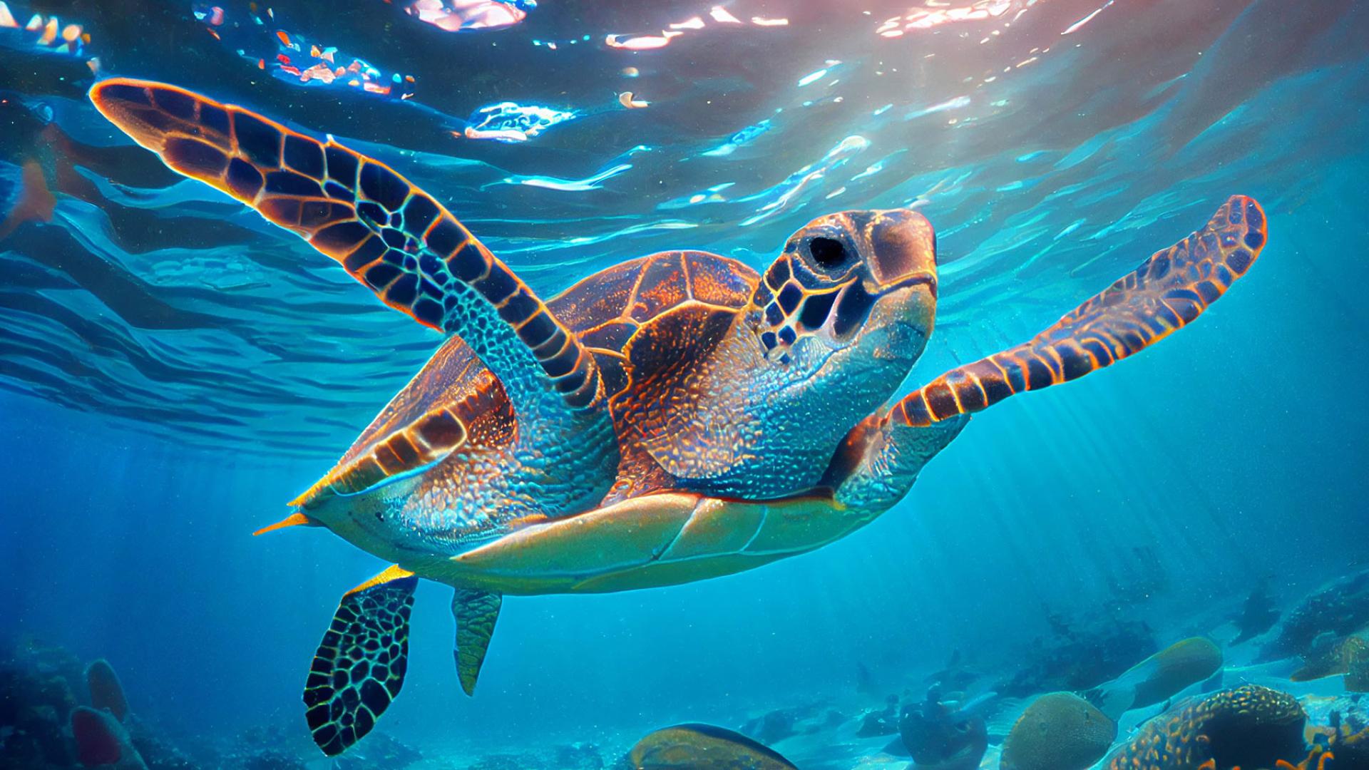 Turtle swimming under water