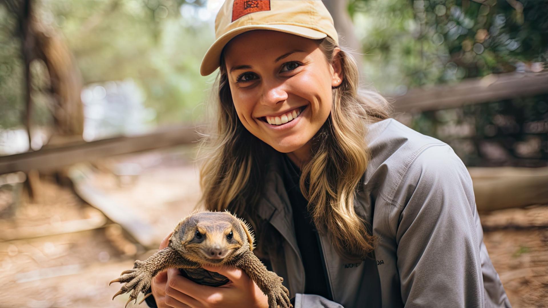 Zoologist holding an animal