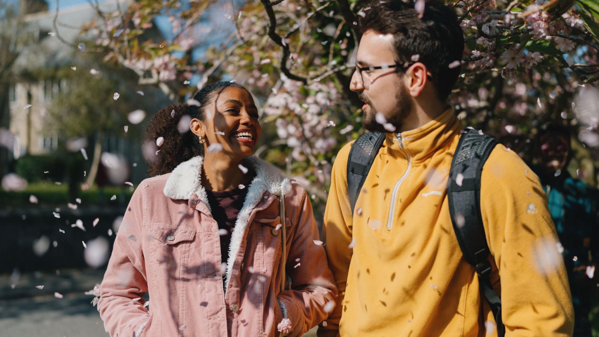 Studnets walking in bangor university grounds