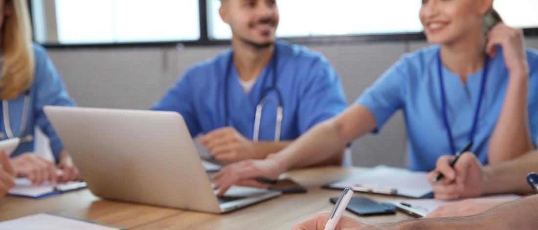 Medical students in a seminar environment.