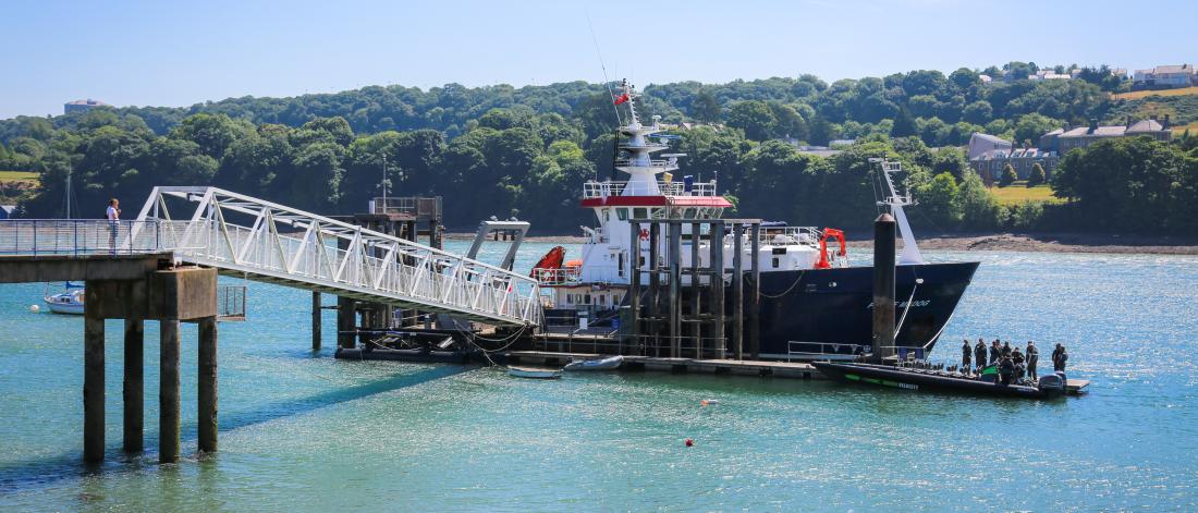 The Prince Madog research vessel docked in Menai Bridge 