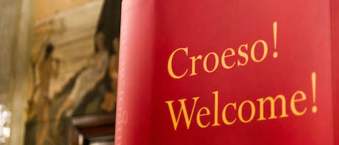 Croeso / Welcome sign at a Bangor University event