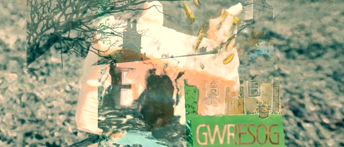Collage o ffotograffau hanesyddol a chyfoes. Darlun o dŷ, darlun Beca o ddigwyddiadau Mebion Glyndwr a chartŵn ar yr un testun yn dweud "Gwresog".    