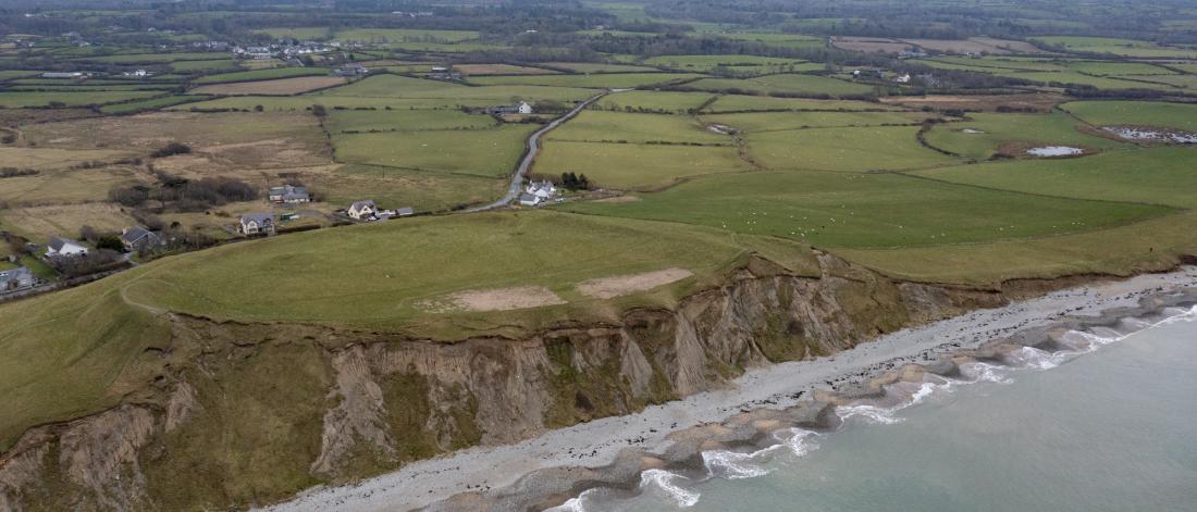 North Wales coast - sea cliffs and green fields 