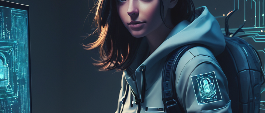 Imaginative image of a person in a cyber world. 