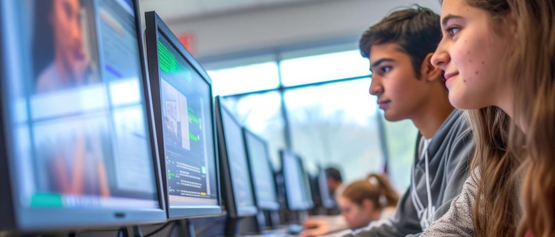 Students coding in computer lab