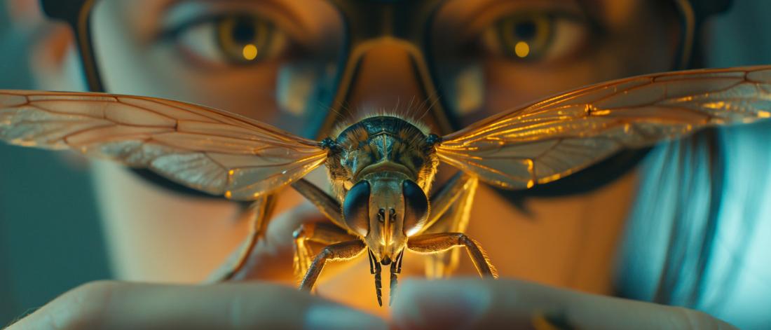 Scientist studying an insect