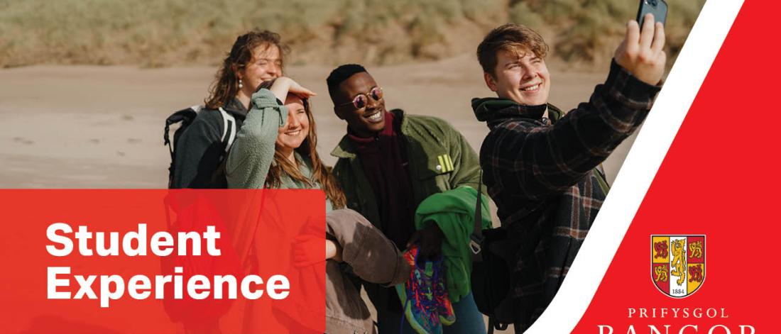Video Thumbnail: Students on a beach taking a selfie. Text on screen: 'Student Experience'