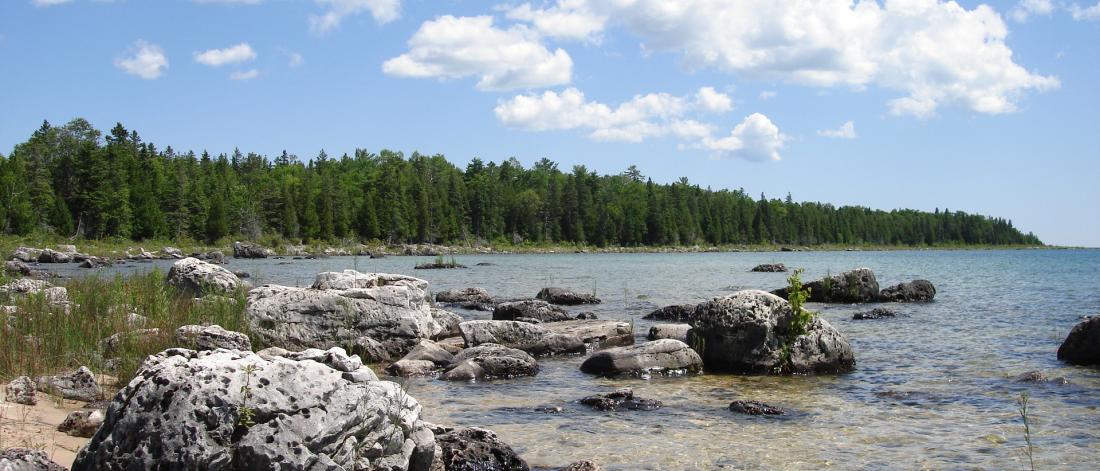Rocky shore of Lake Huron taken from east of Port Dolomite