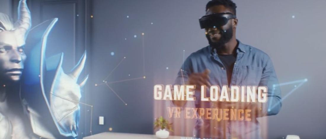 A person wearing a VR headset playing a computer game