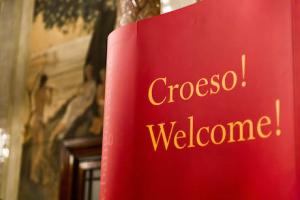 Croeso / Welcome sign at a Bangor University event