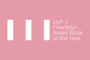 Llyfr y Flwyddyn Welsh Book of the Year red logo with three vertical white bars to the left of the wording