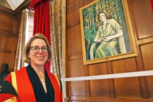 Becky Heaton with Mary Sutherland portrait