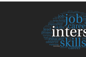 Internship Banner, showing wordcloud of words about internships