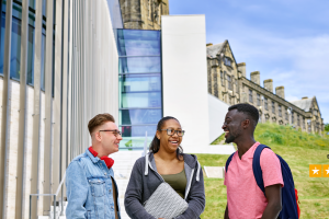 Students outside pontio with QS rating