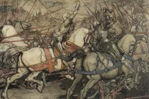 Old illustration of a medieval battle