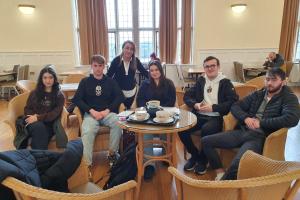 Cai Birchall, Zoe Moore, Rachel Jozaa, Tom Hancos and team leader Owain Jones in the management centre all smiling to camera