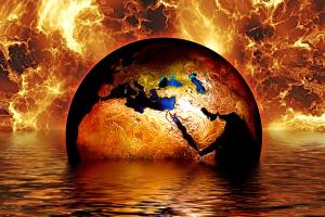 Image showing the Earth drowning in water and on fire