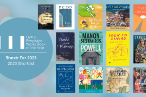 Literate Wales logo and shortlisted book covers
