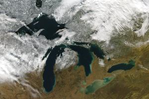Satellite photo of the Great Lakes by MODIS, an instrument aboard NAsa's Terra and Aqua satellites