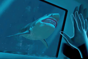 Virtual hand reaching for a shark