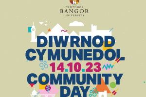 Community day logo with various shapes representing university and city landmarks and colourful patterns