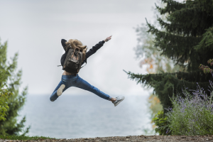 Woman jumping for joy