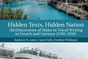 The book cover for Hidden Texts Hidden Nation which includes an image of people ziplining over a quarry and an old train with children.