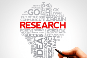 A wordcloud in the shape of a bulb with the word RESEARCH at the centre.