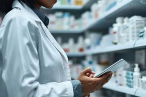 A Pharmacist fulfilling a medical prescription