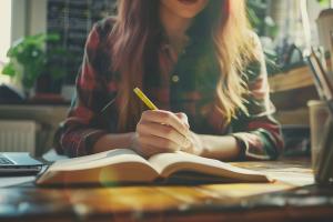 Girl writing in note book