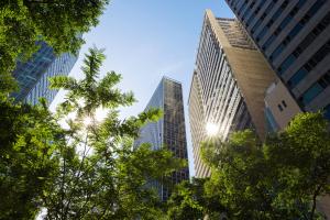 High rise buildings with greenery