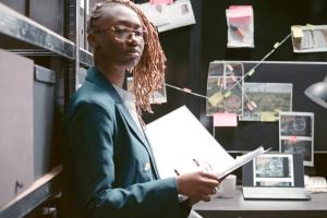 Criminologist reviewing evidence