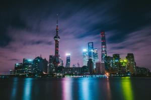 Golygfa o orwel dinas Shanghai yn Tsieina