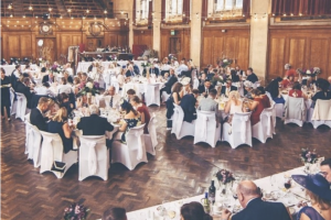 Pritchard Jones Hall set up for a wedding reception