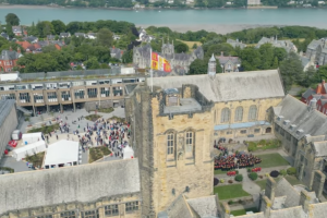 Image of Bangor University Main Arts Building during graduation day
