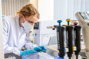 Wastewater researcher carrying out testing in the laboratory